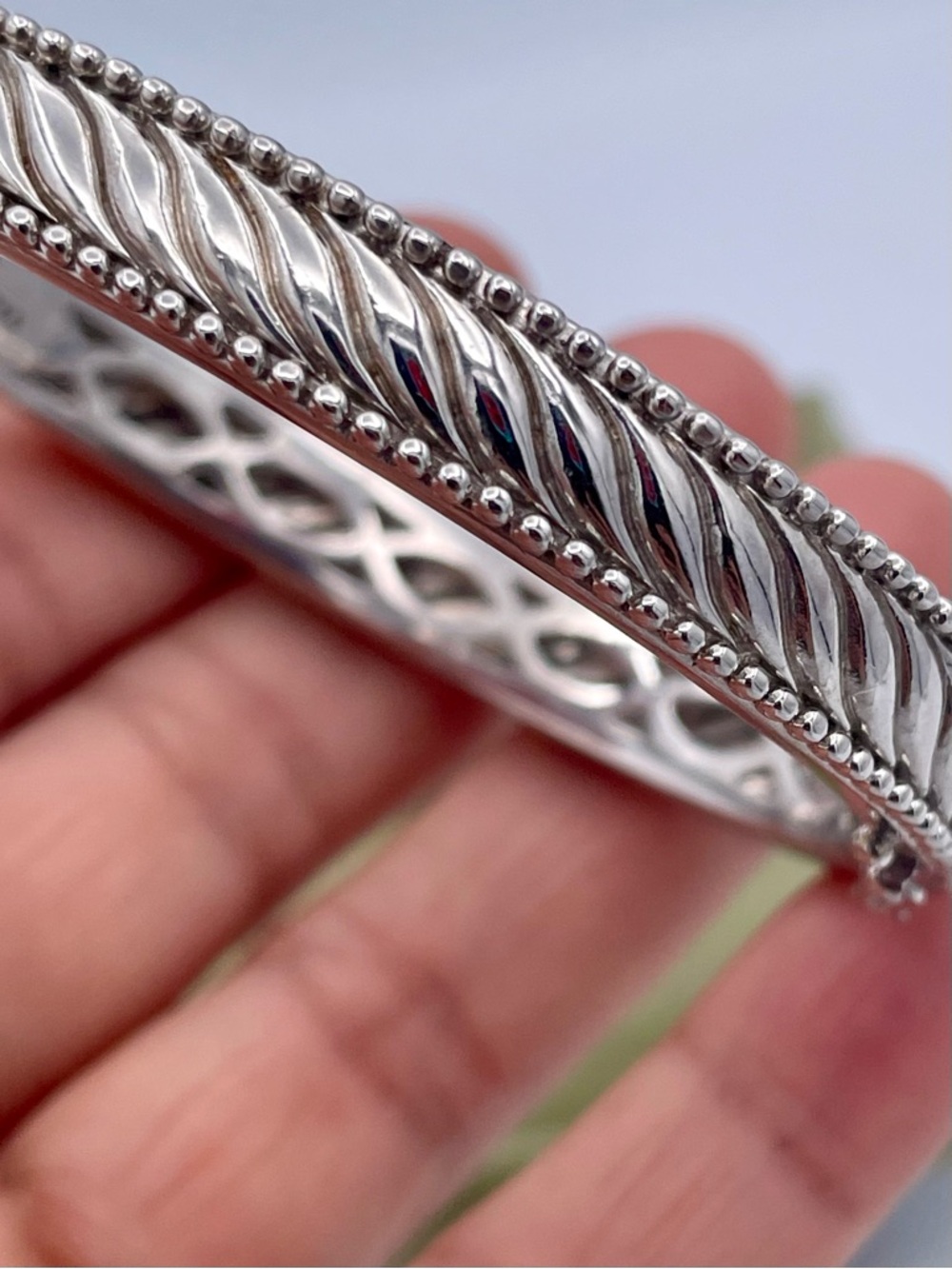 Judith Ripka Sterling Silver 925 Hinged Bangle Twisted Cable Oval Bracelet 34.1g - Picture 7 of 12